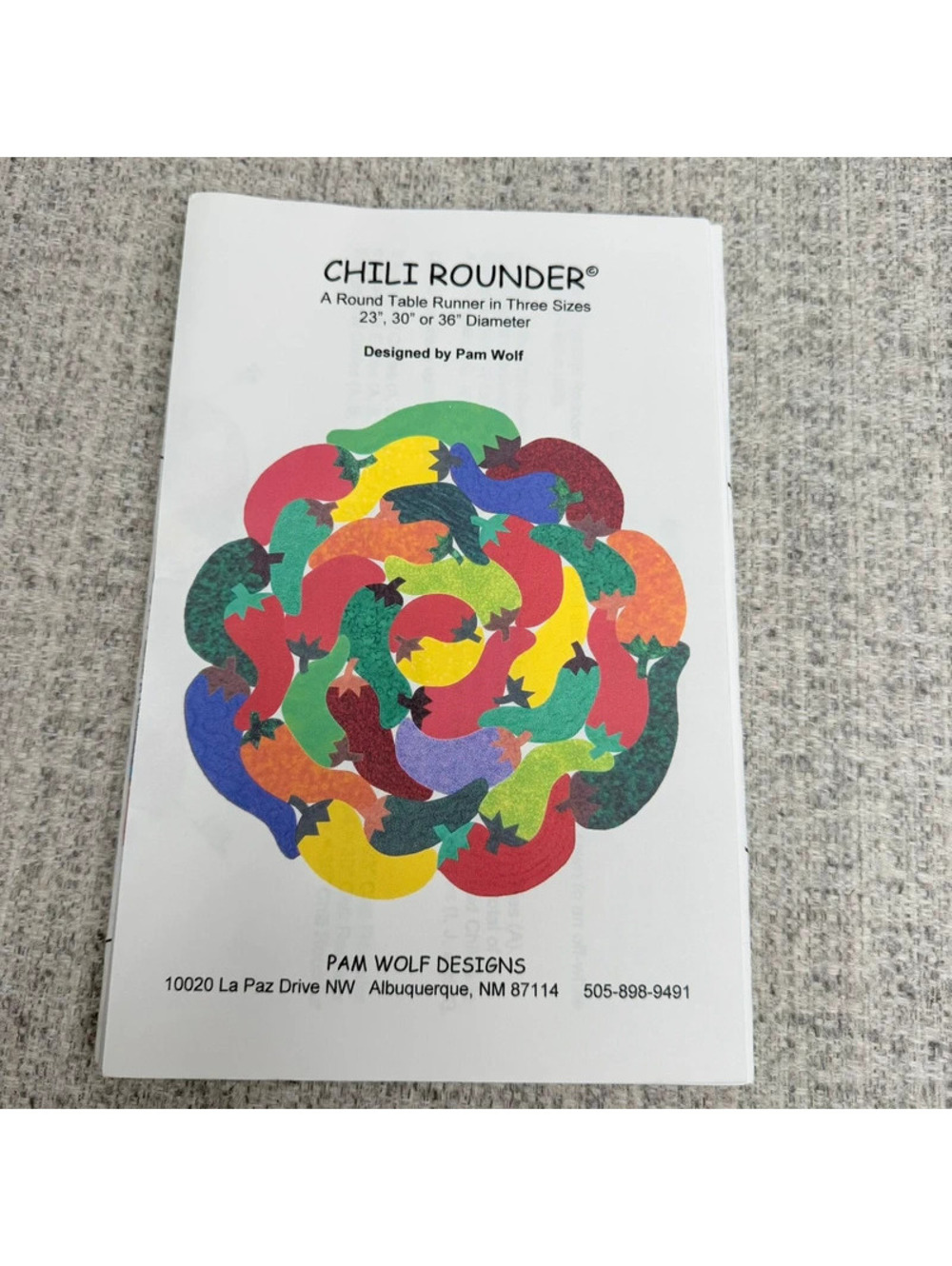 New Pam Wolf Designs Chili Rounder Table Runner Sewing Pattern 23 30 36 Inch